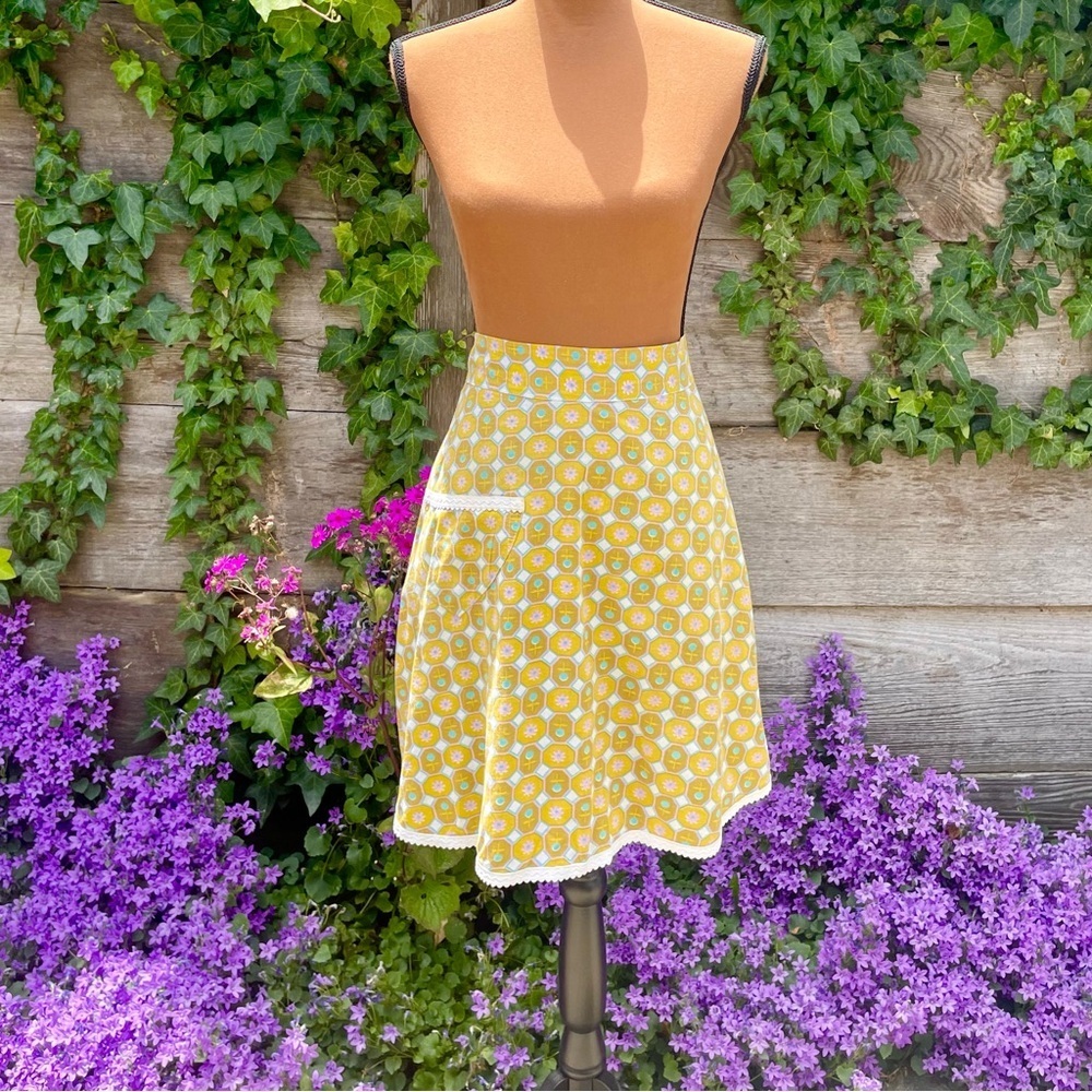 Vintage 60s/70s Half Apron Waist Apron Retro Geometric Colorful One Pocket